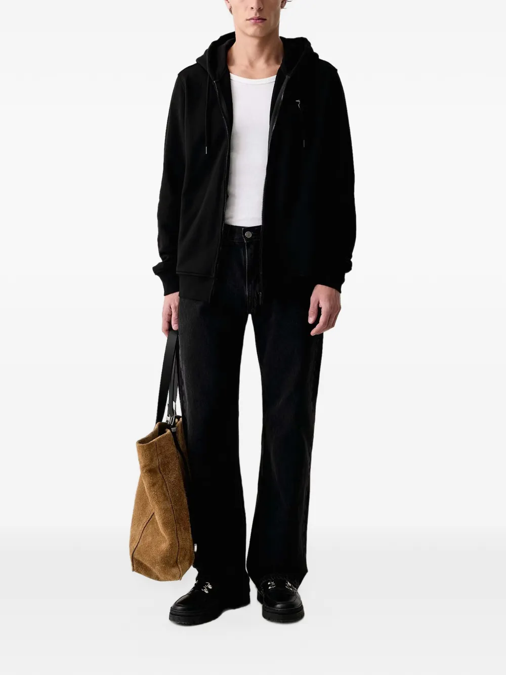 Trussardi logo-embroidered zip-up hoodie Zwart