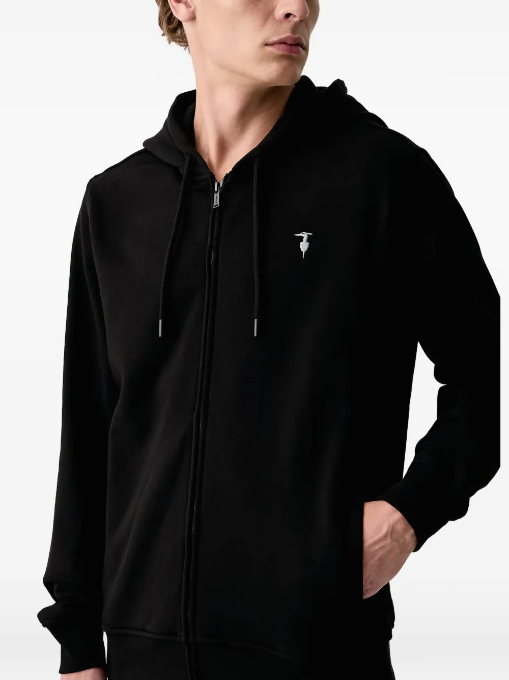 Trussardi logo-embroidered zip-up hoodie Zwart