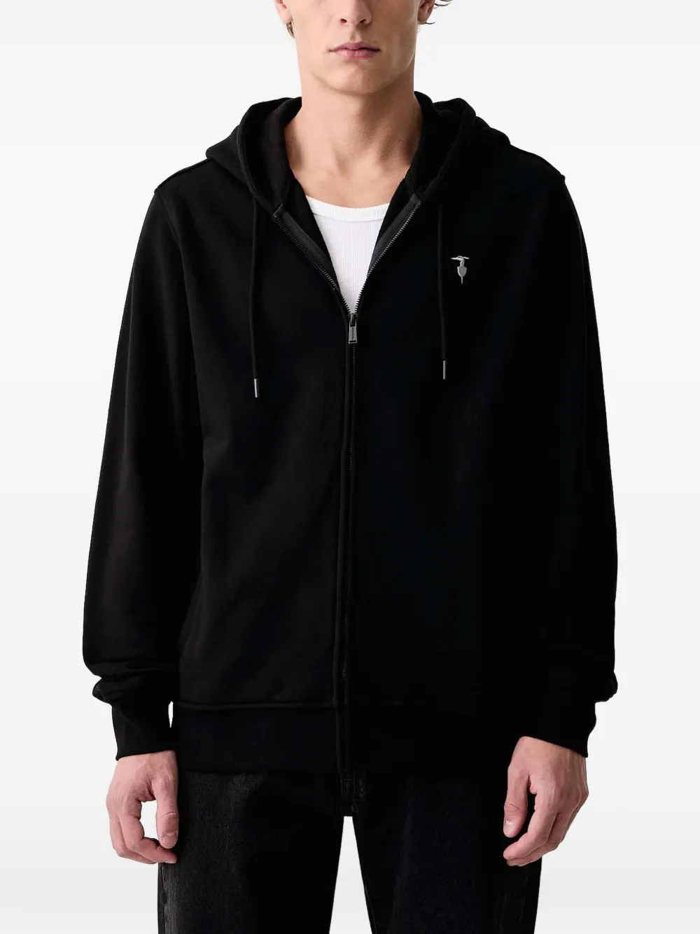 Trussardi logo-embroidered zip-up hoodie Zwart