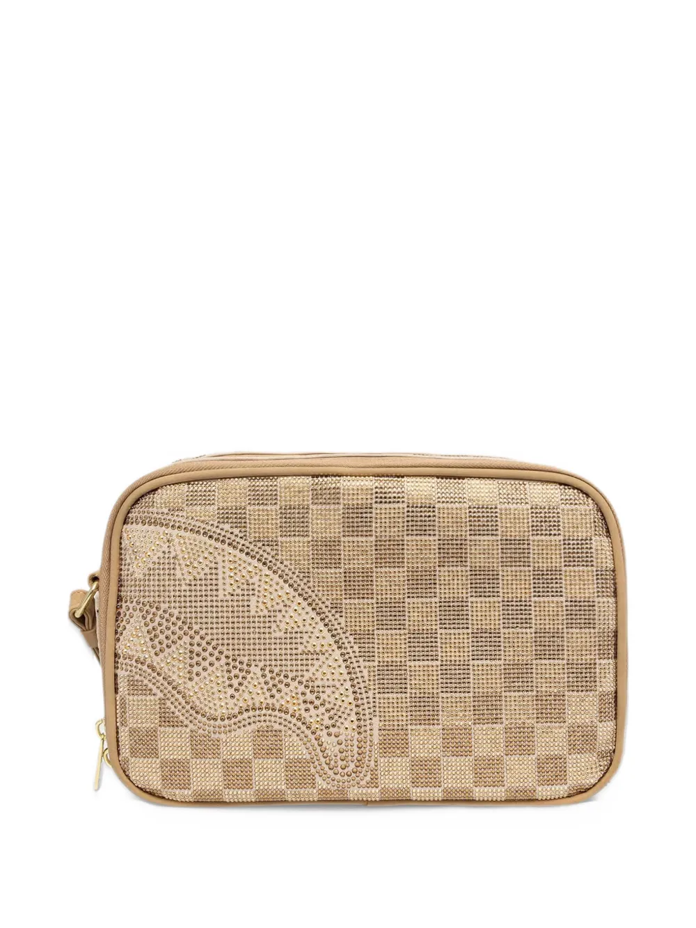Sprayground Shark Mouth checkered rhinestone wash bag Goud