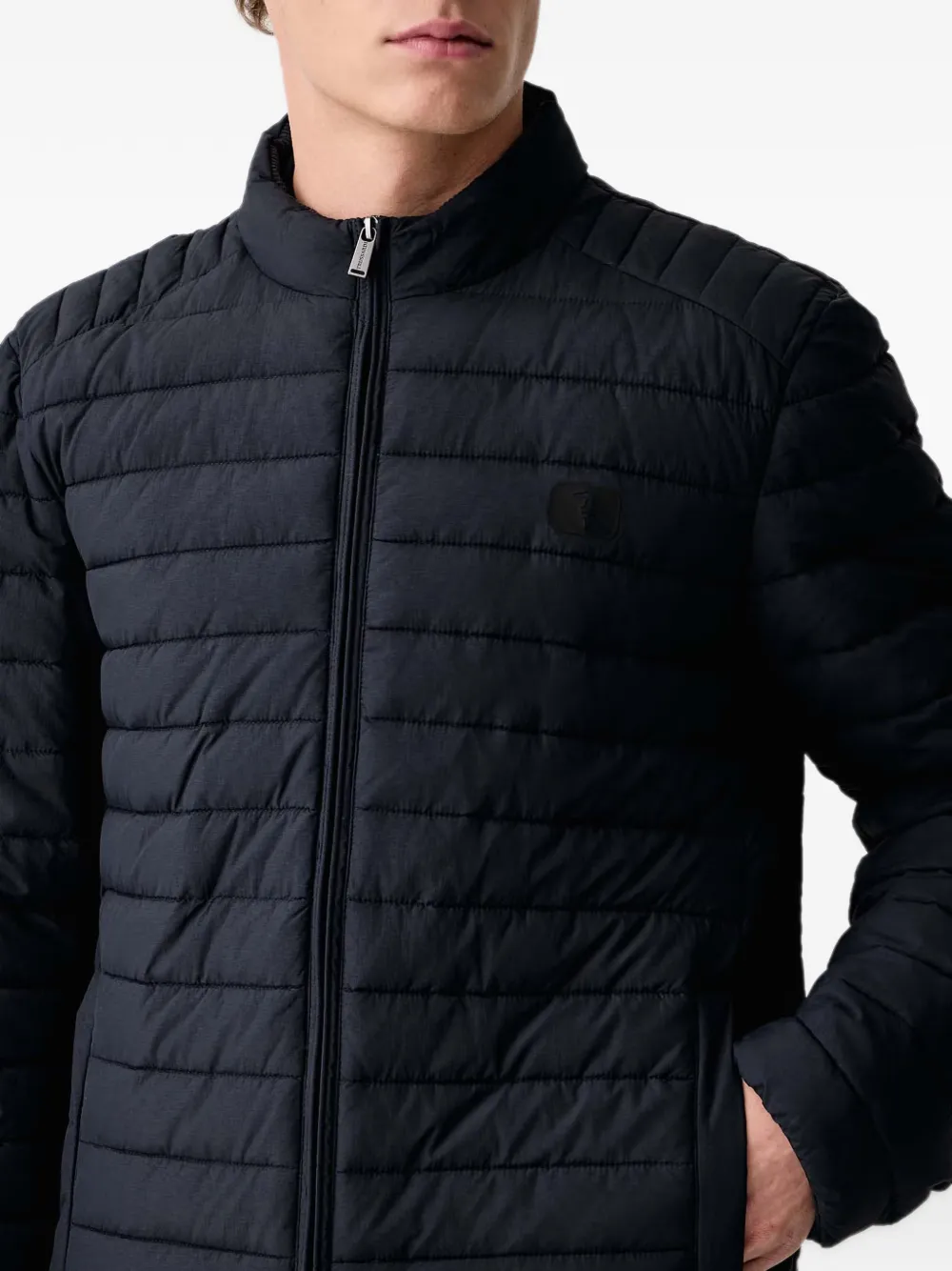 Trussardi quilted logo-patch jacket Blauw