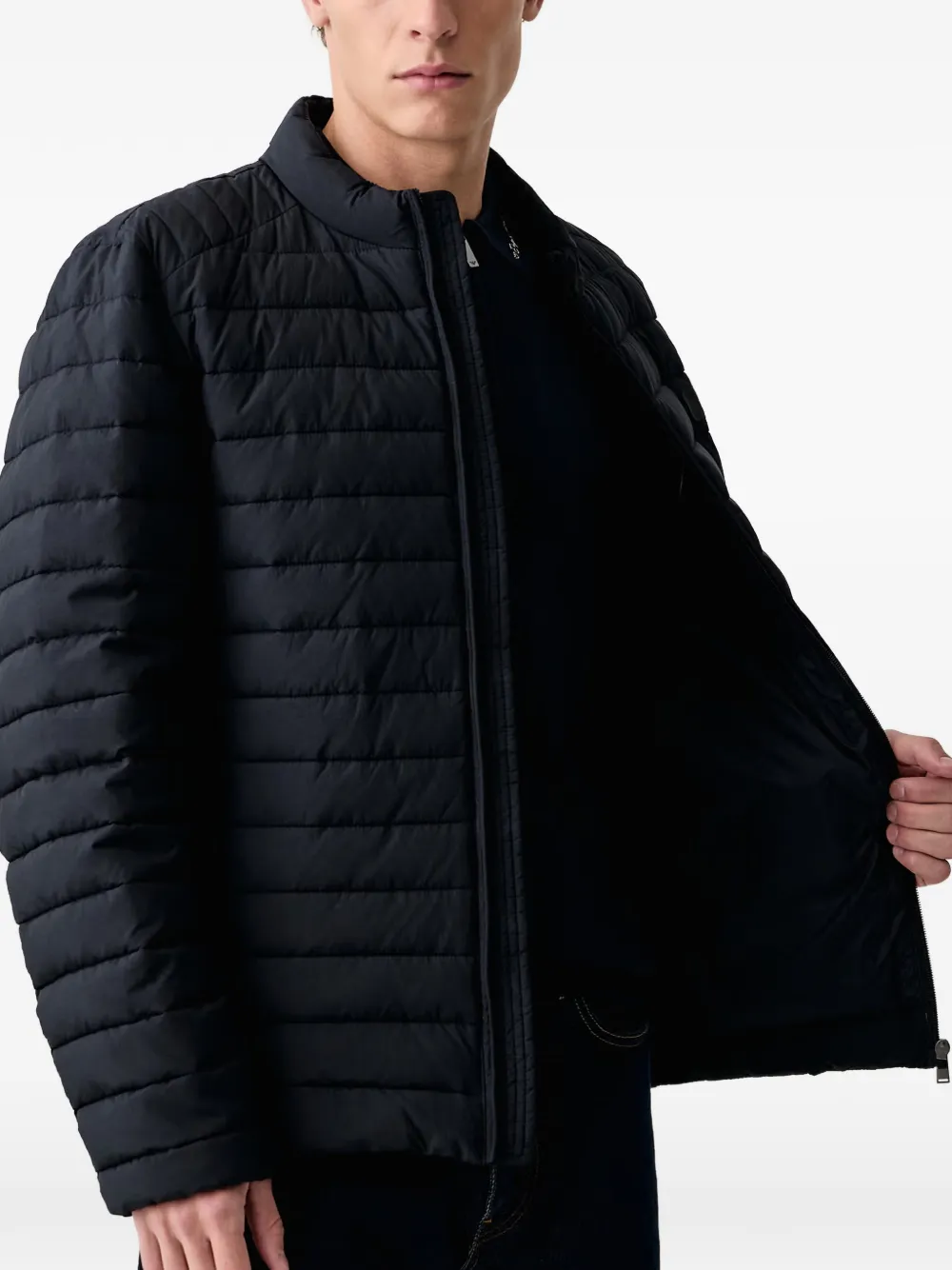 Trussardi quilted logo-patch jacket Blauw