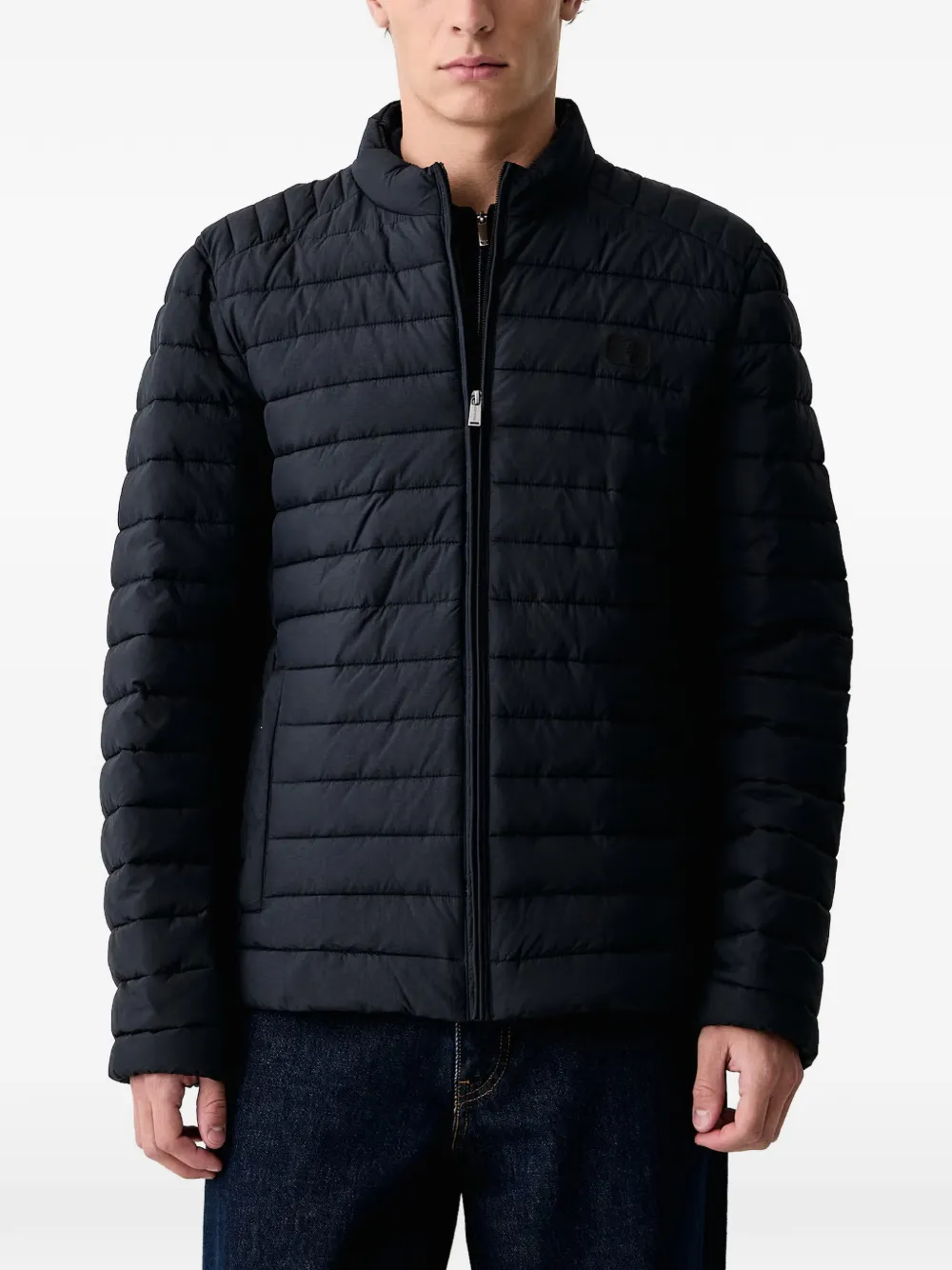 Trussardi quilted logo-patch jacket - Blu