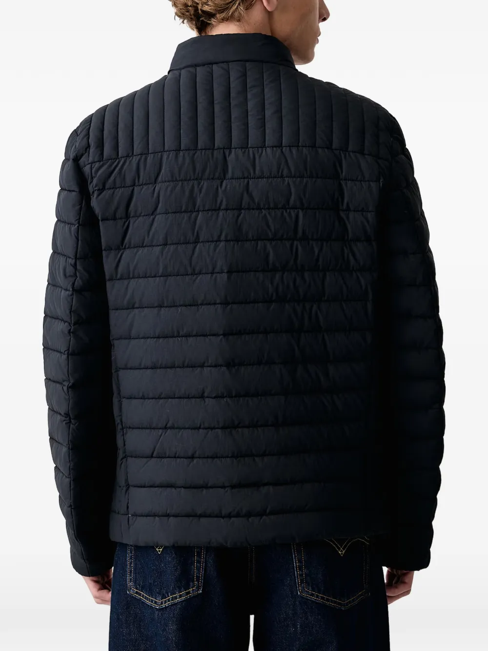 Trussardi quilted logo-patch jacket Blauw