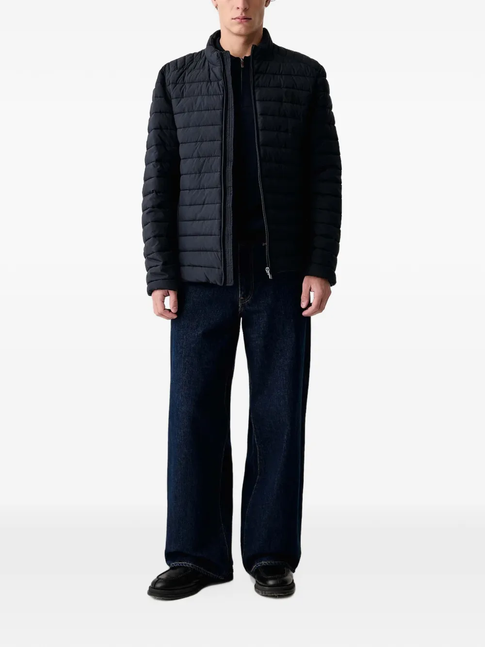 Trussardi quilted logo-patch jacket Blauw