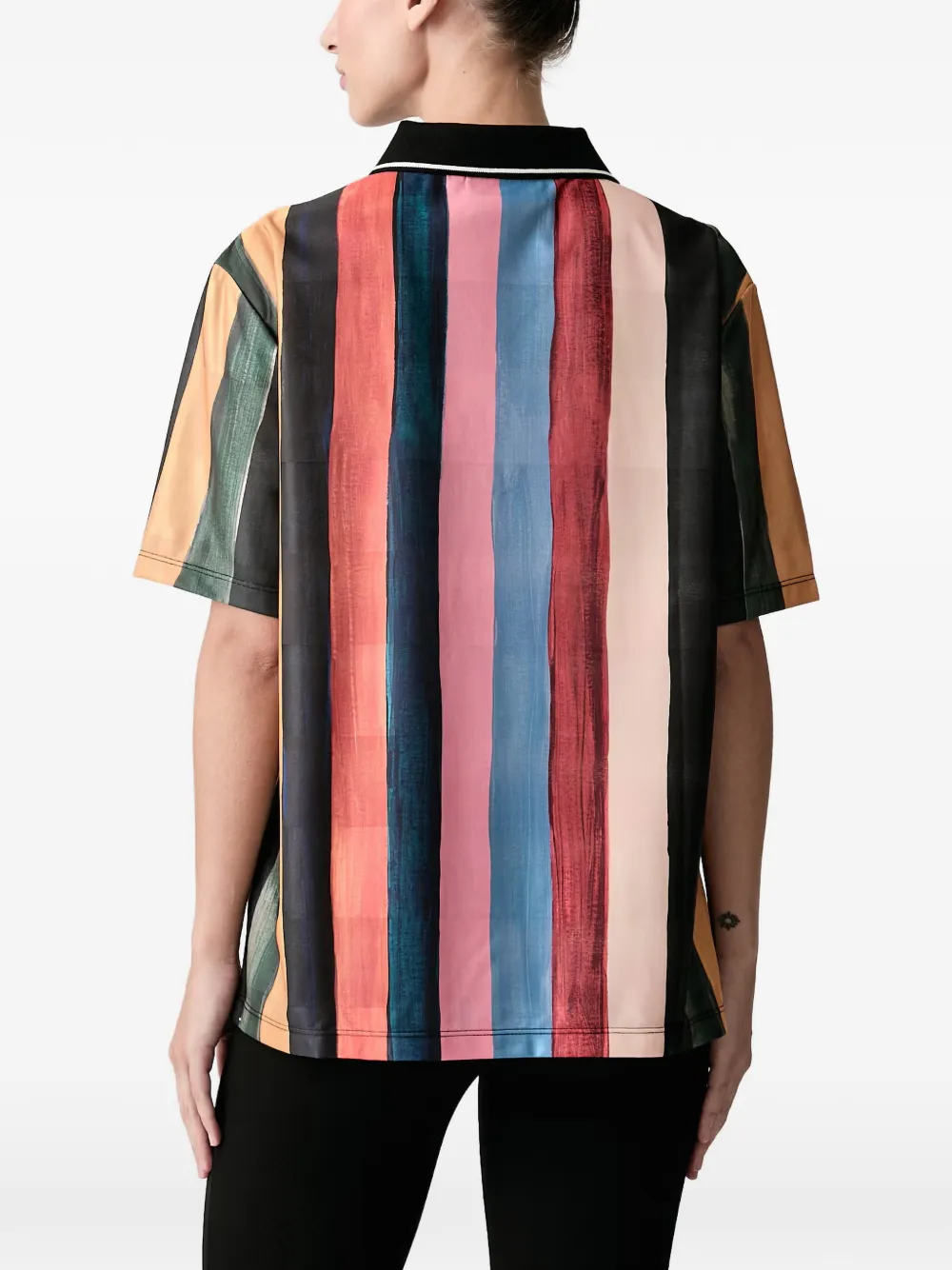 Stine Goya xUmbro vertical-stripe lace-patch polo shirt Zwart