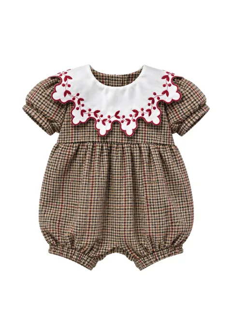 JESURUM BABY houndstooth embroidered-collar romper