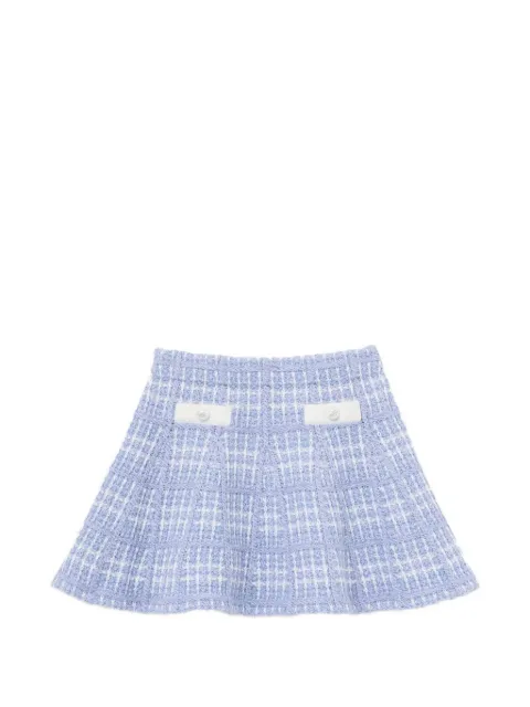 Self-Portrait Kids check-knit flared skirt