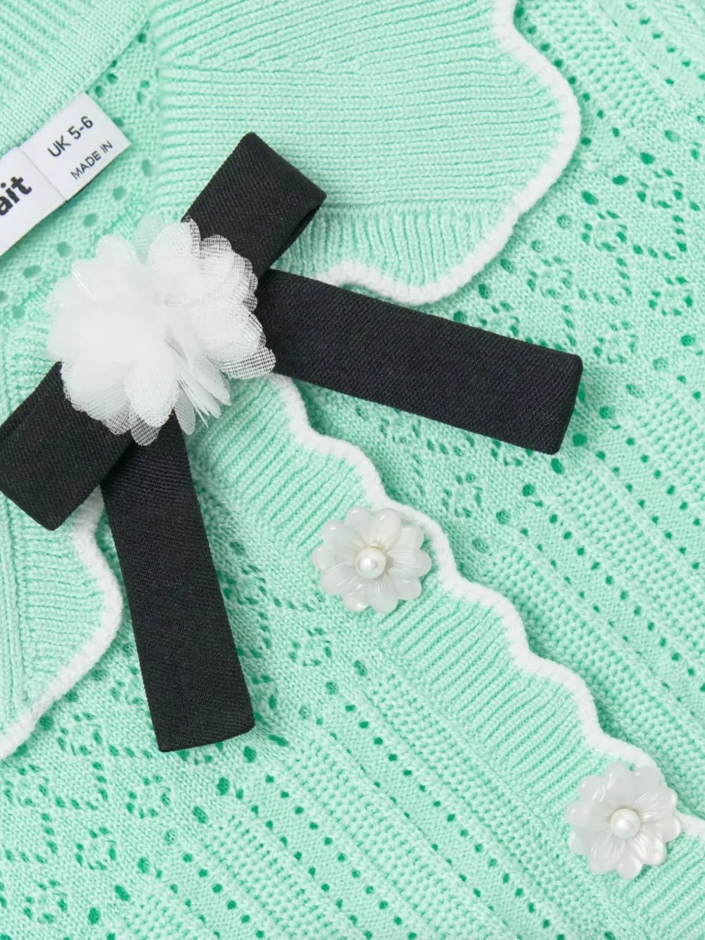 Self-Portrait Kids Pointellegebreid vest met strik-detail Groen