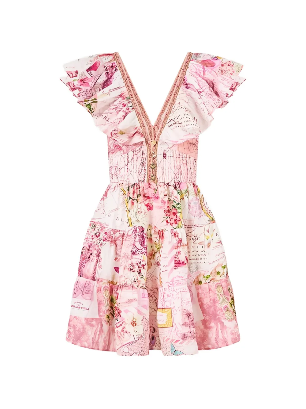 Camilla ruffled floral-print mini dress Roze