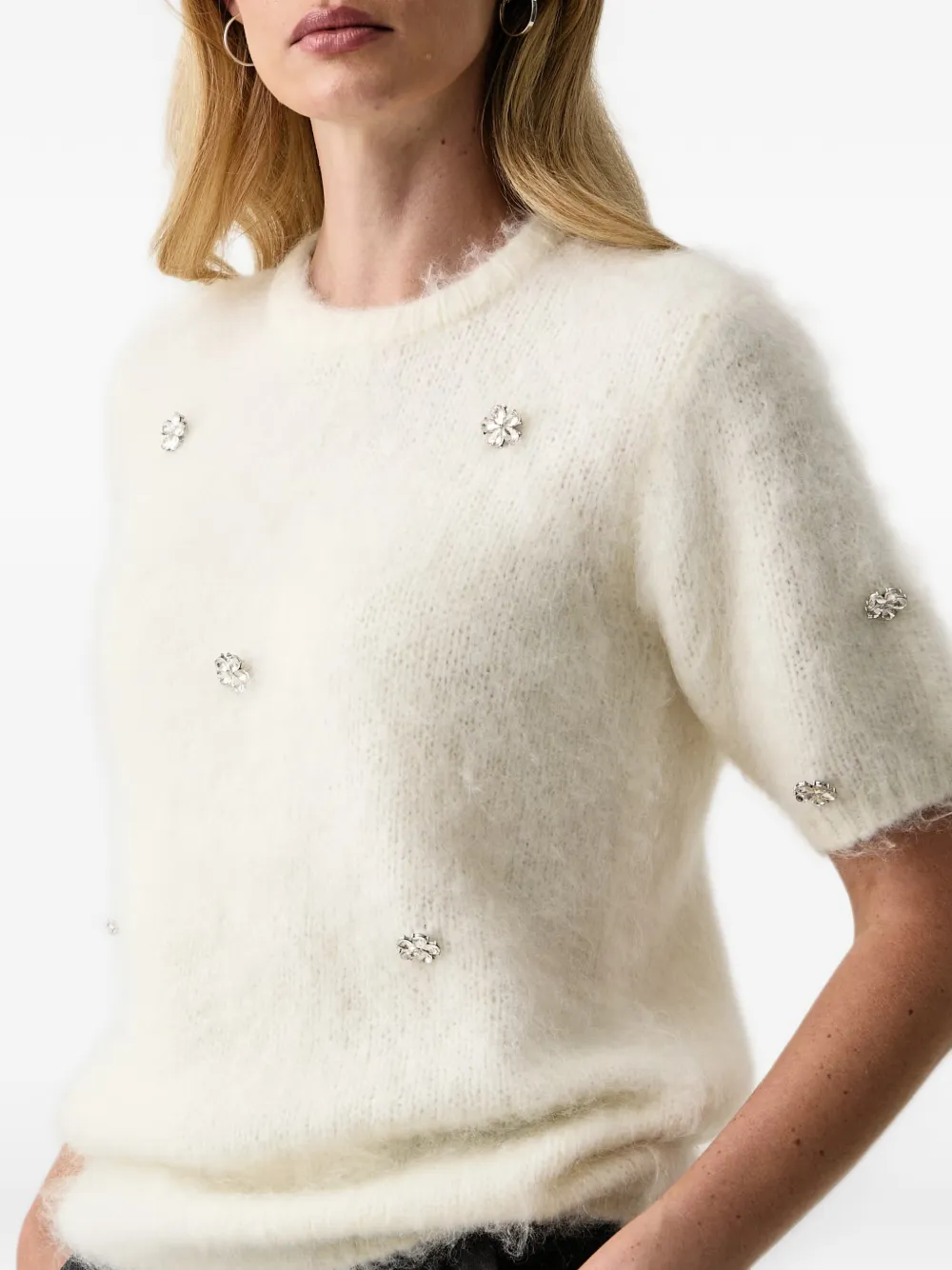 Silvian Heach crystal-embellished short-sleeve sweater Beige