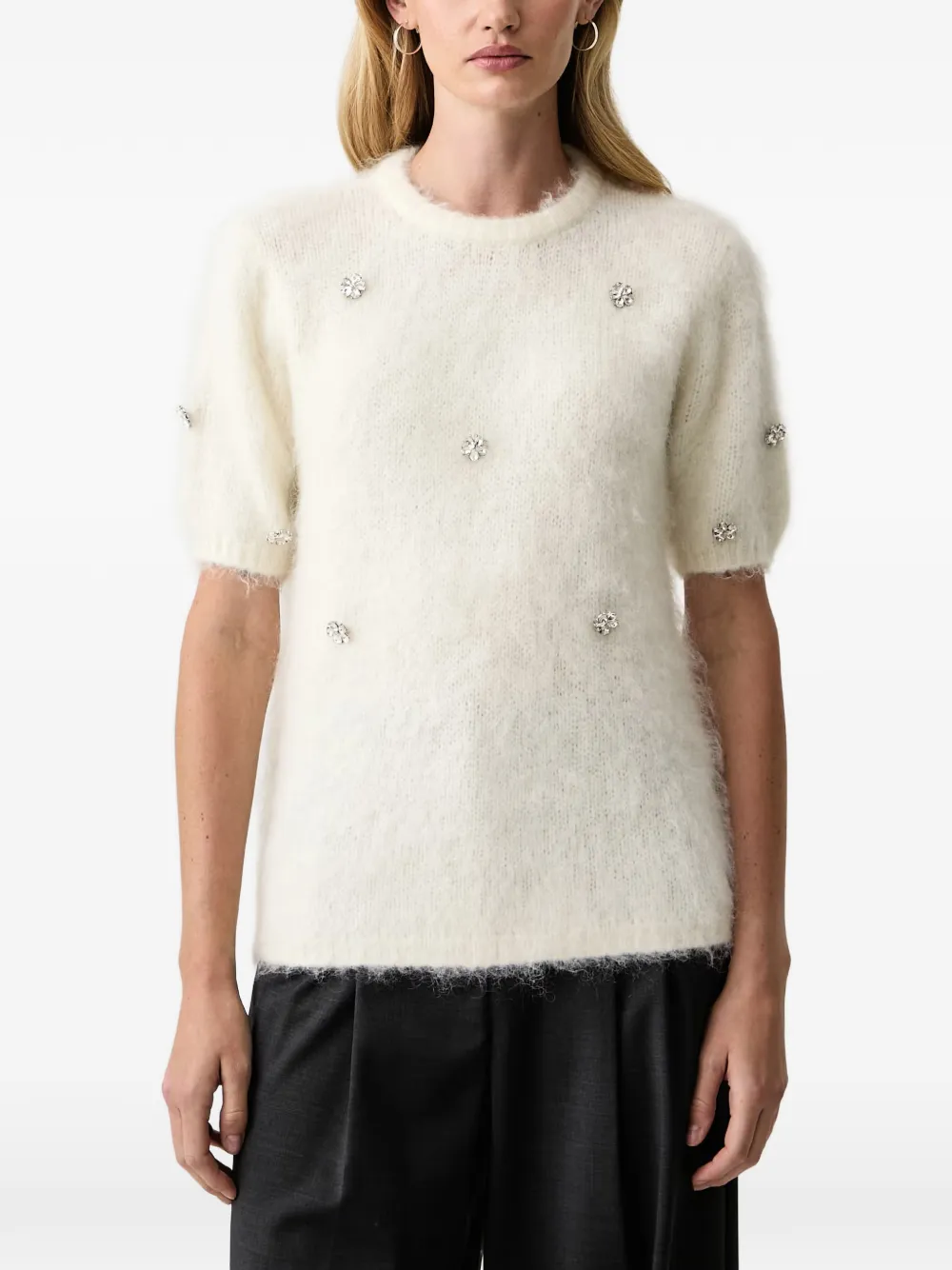 Silvian Heach crystal-embellished short-sleeve sweater Beige