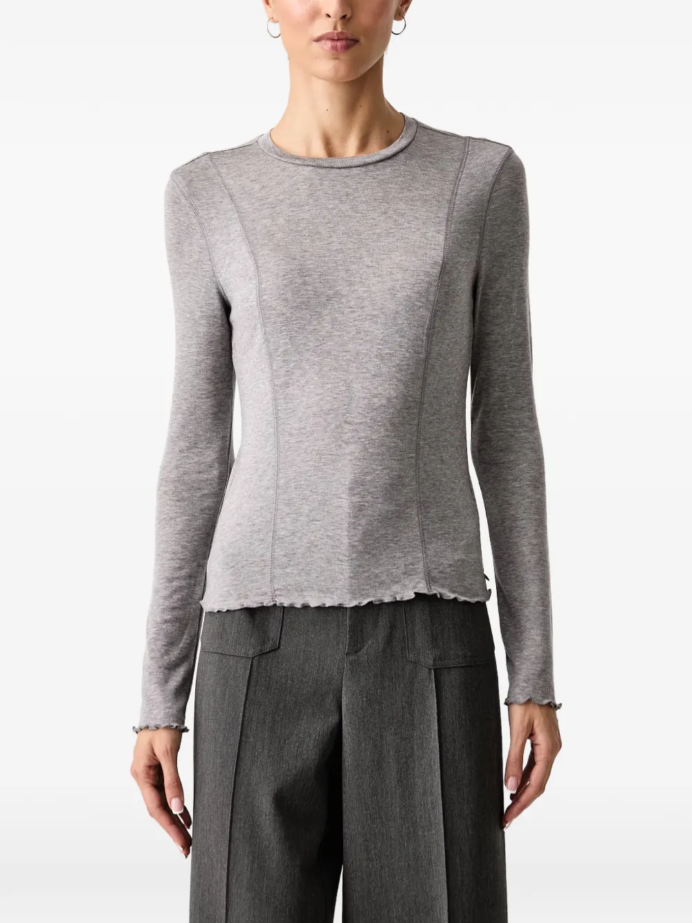 Scotch & Soda T-shirt met zichtbare naad en golvende afwerking Grijs