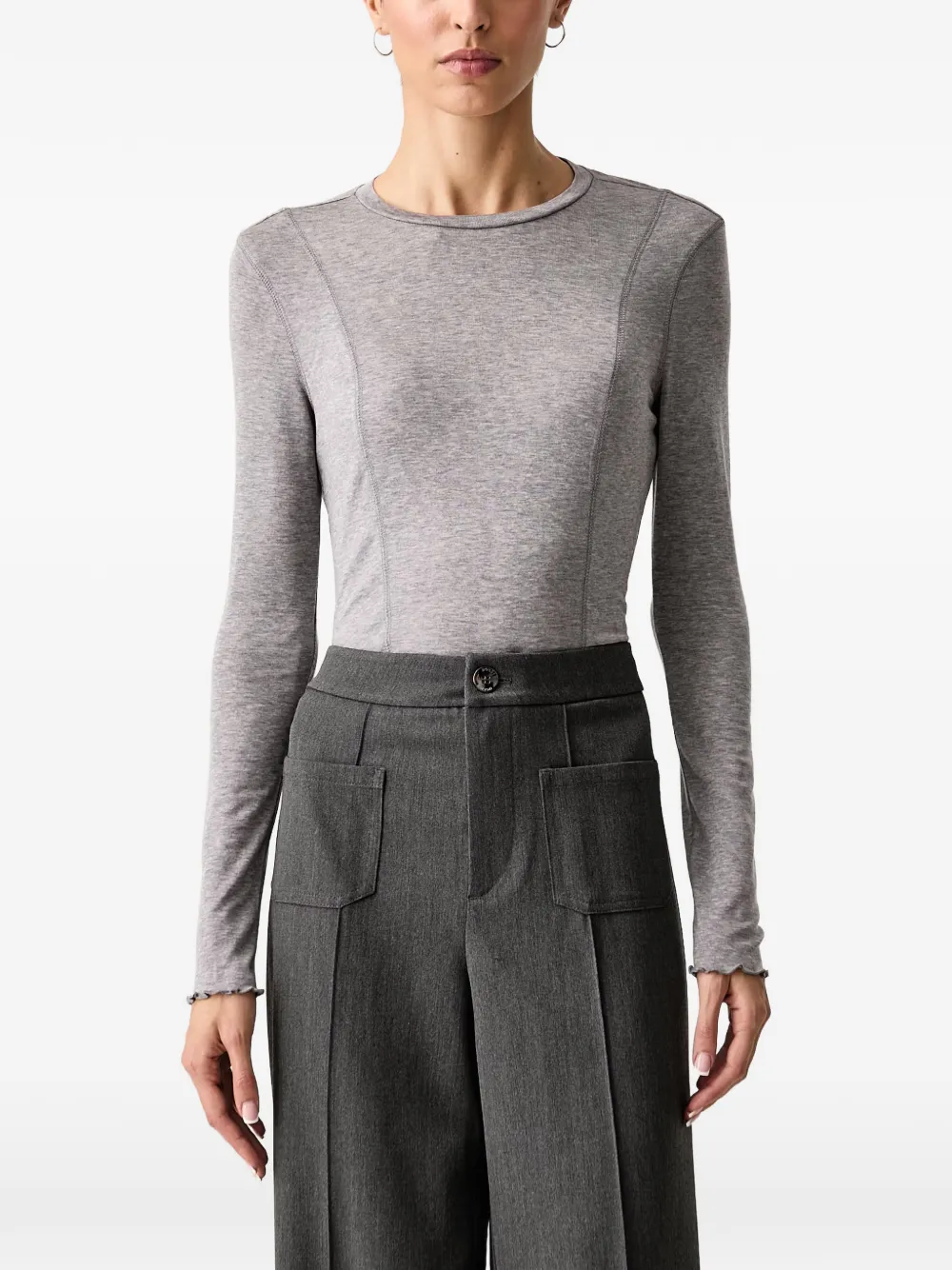 Scotch & Soda T-shirt met zichtbare naad en golvende afwerking Grijs