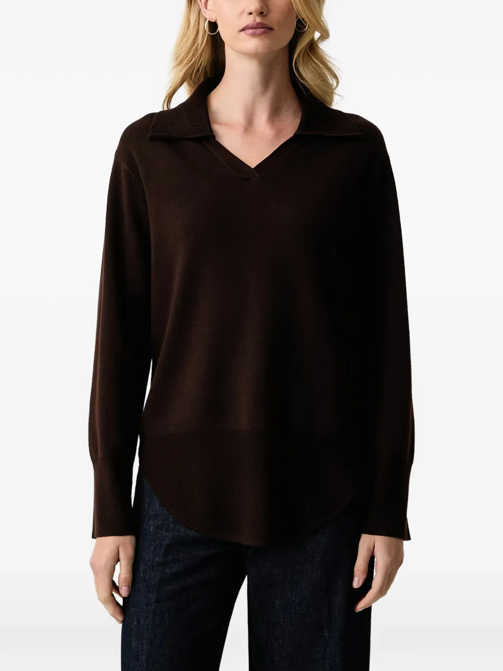 Silvian Heach spread-collar curved-hem sweater Bruin