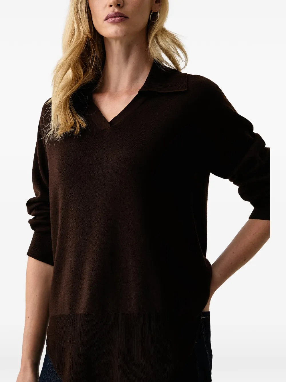 Silvian Heach spread-collar curved-hem sweater Bruin