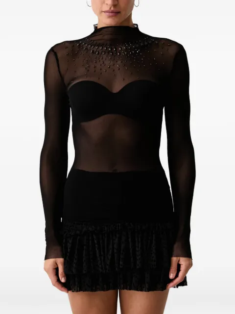 Silvian Heach crystal-embellished mesh top