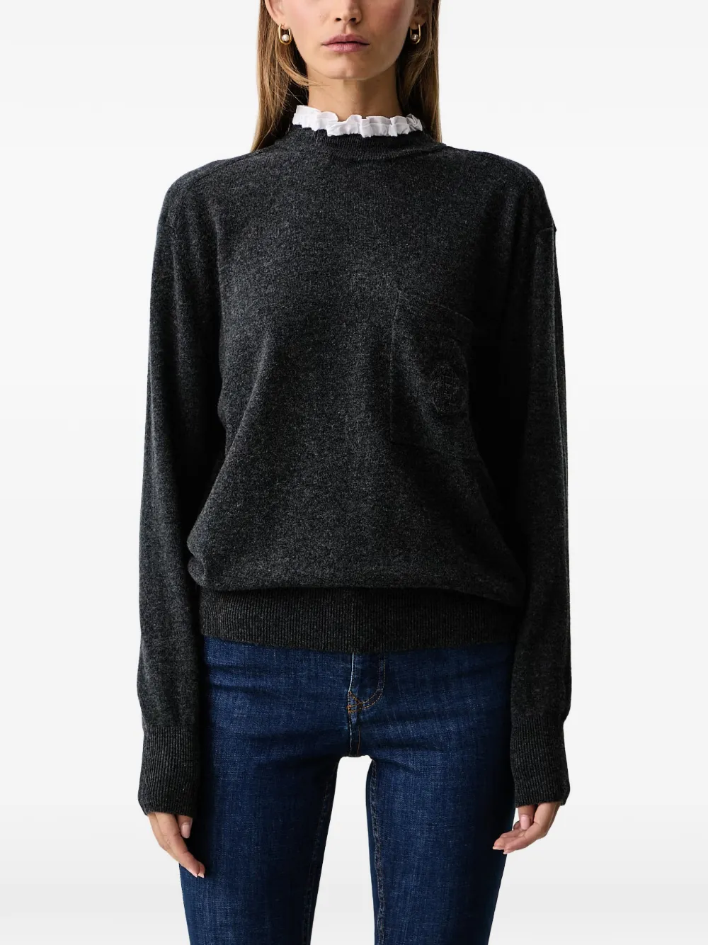 Silvian Heach ruffle-trim chest-pocket sweater - Grigio