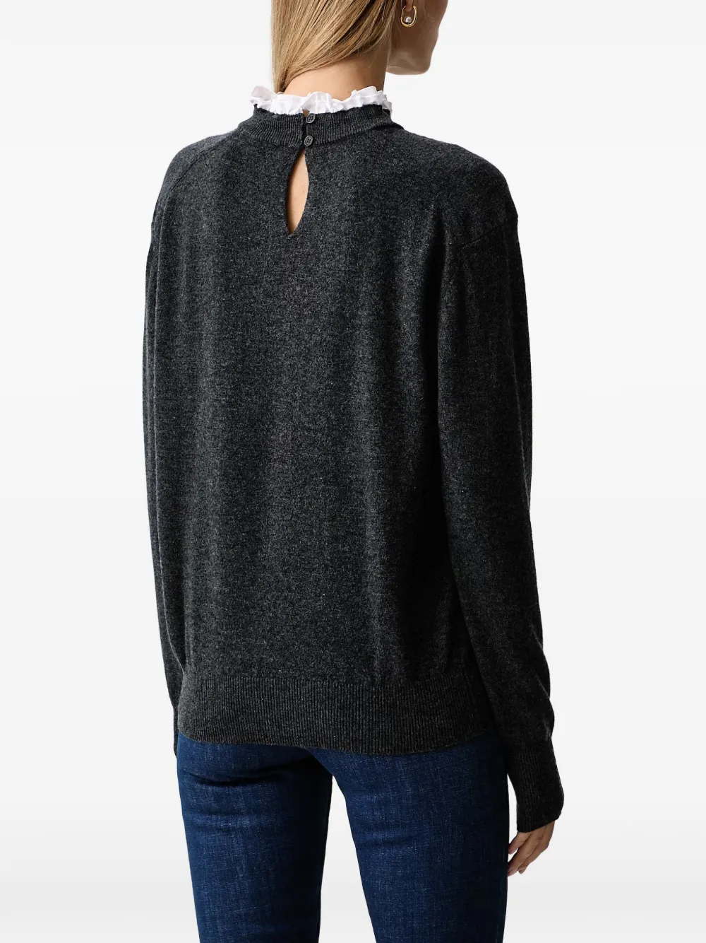 Silvian Heach ruffle-trim chest-pocket sweater Grijs