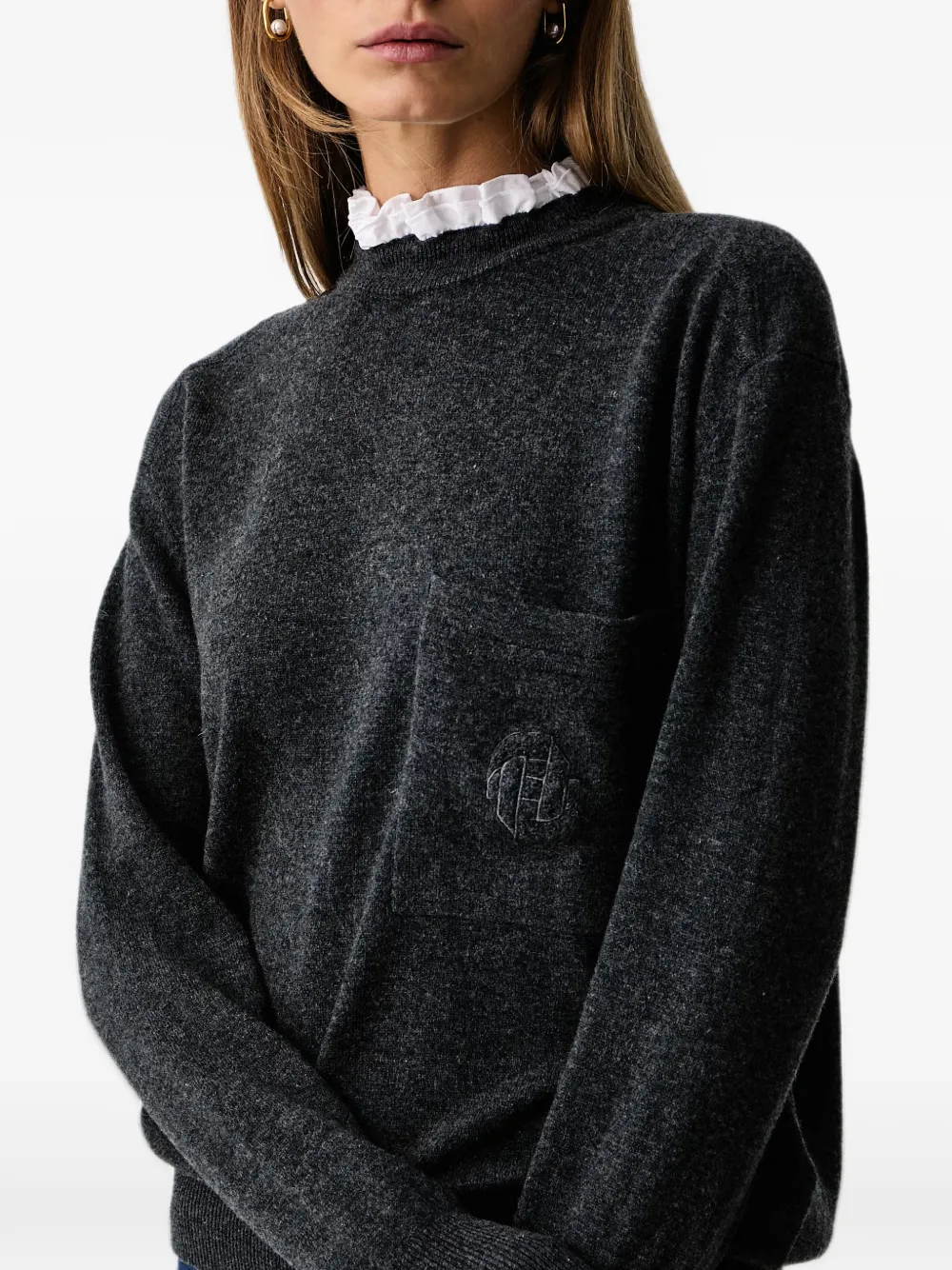 Silvian Heach ruffle-trim chest-pocket sweater Grijs