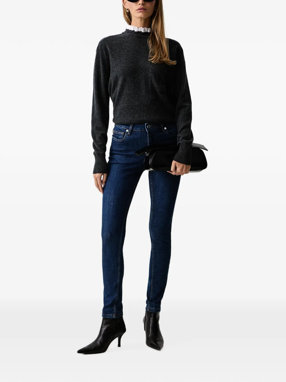 Silvian Heach ruffle-trim chest-pocket sweater Grijs