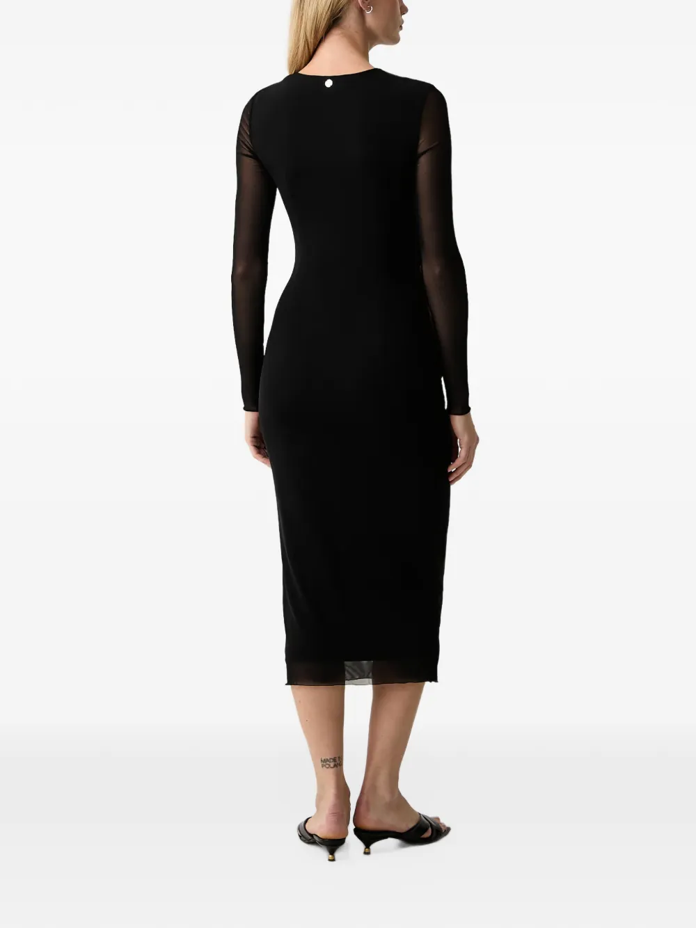 Silvian Heach ruched mesh-sleeve midi dress Zwart