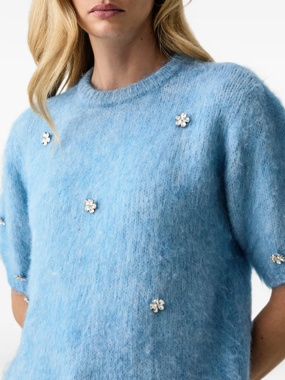 Silvian Heach crystal-embellished short-sleeve sweater Blauw