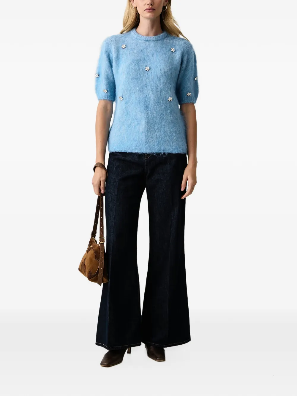Silvian Heach crystal-embellished short-sleeve sweater Blauw