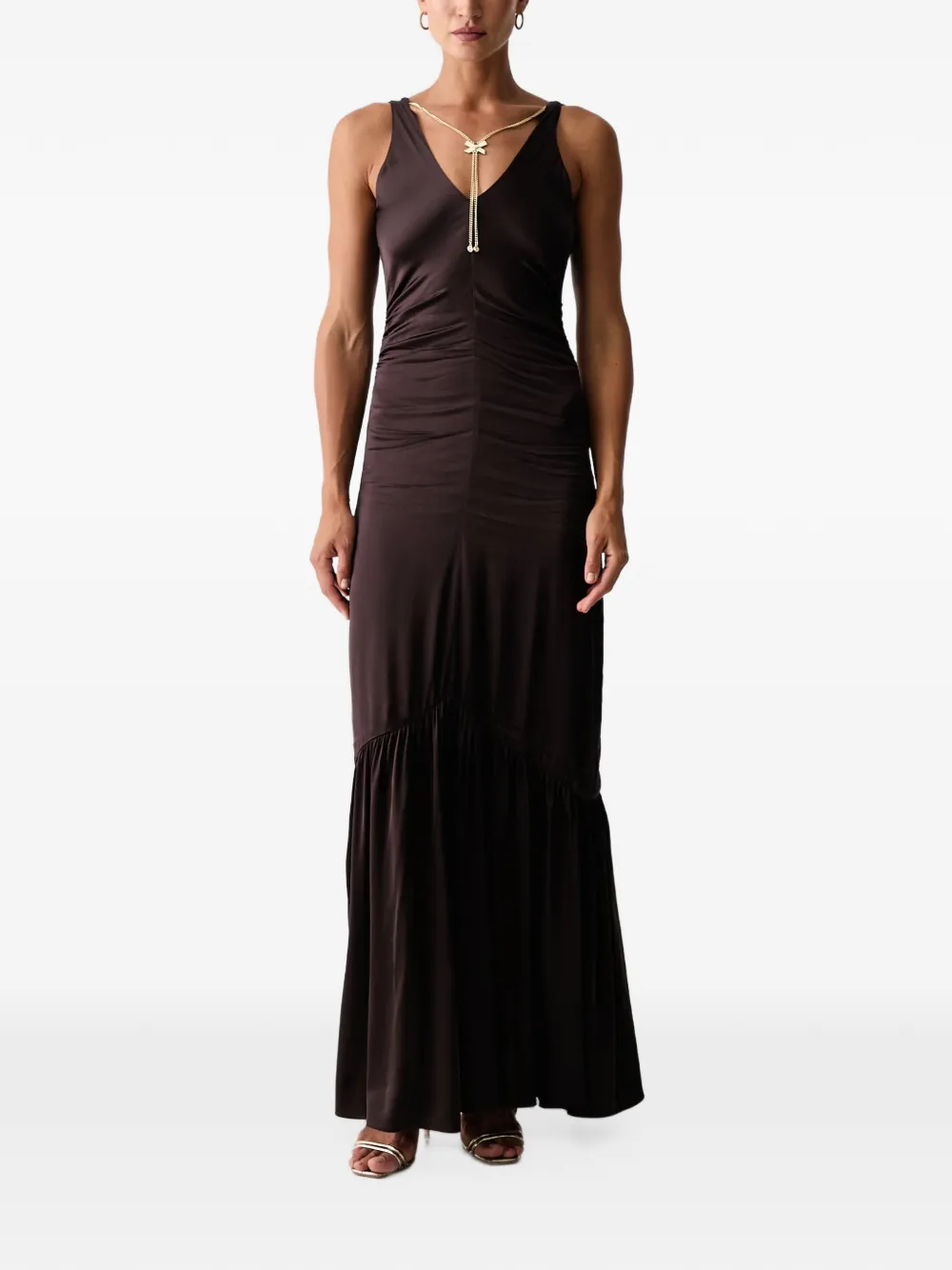 Silvian Heach Maxi-jurk met ruches en verfraaid met ketting Bruin