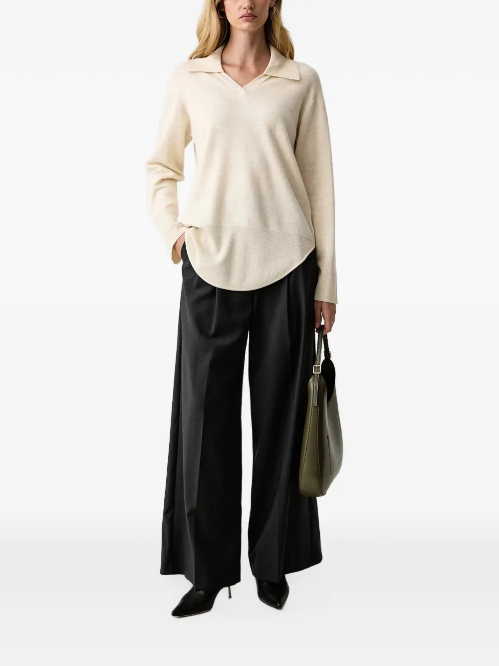 Silvian Heach curved-hem polo sweater Beige