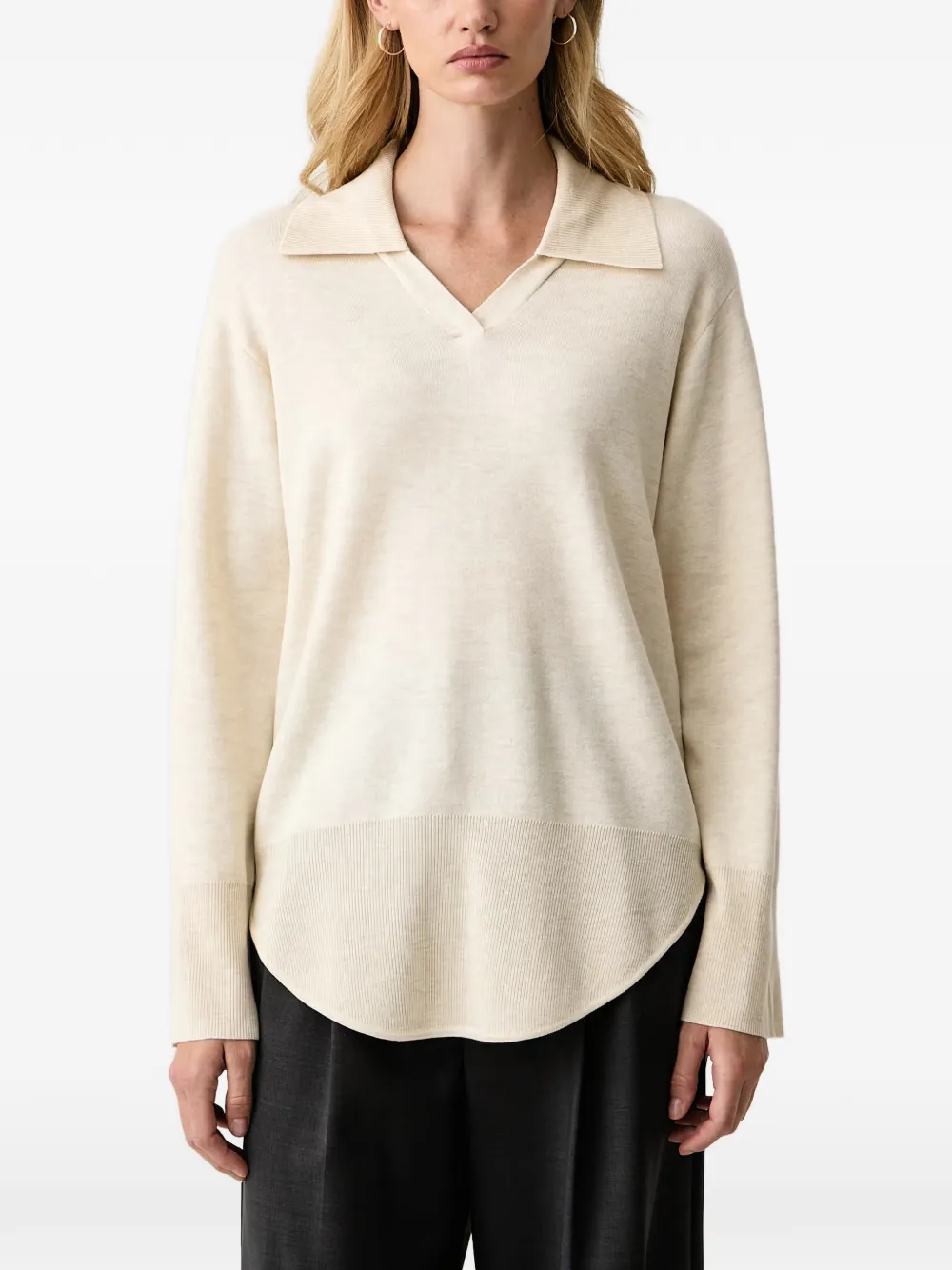Silvian Heach curved-hem polo sweater Beige