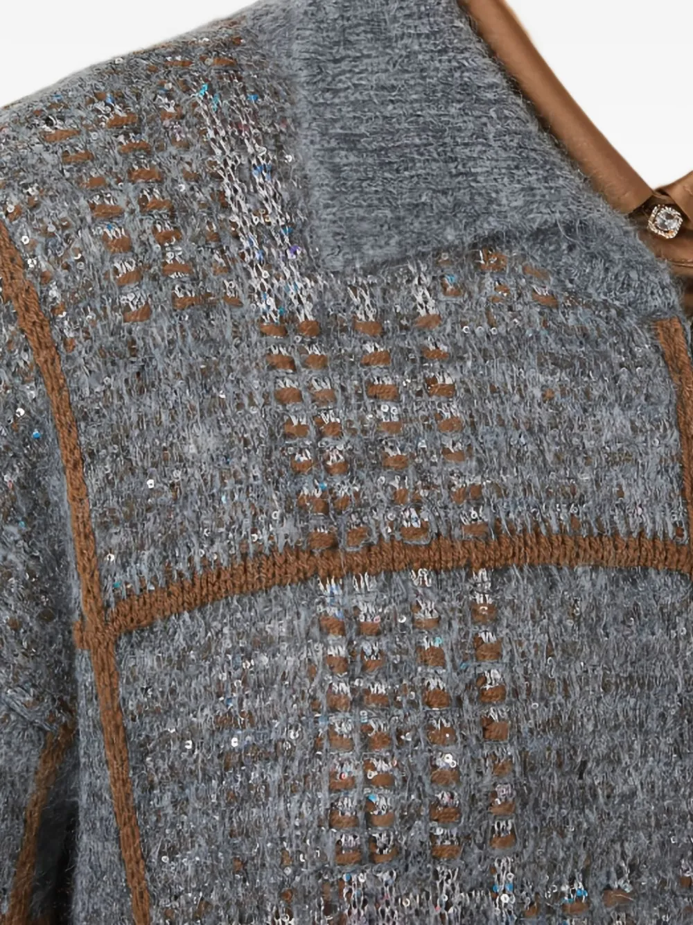 Max Mara jacquard wool mohair and cashmere cardigan Medium grey Grijs