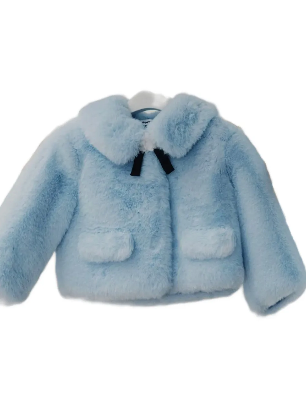 Self-Portrait Kids bow-embellished faux-fur jacket Blauw