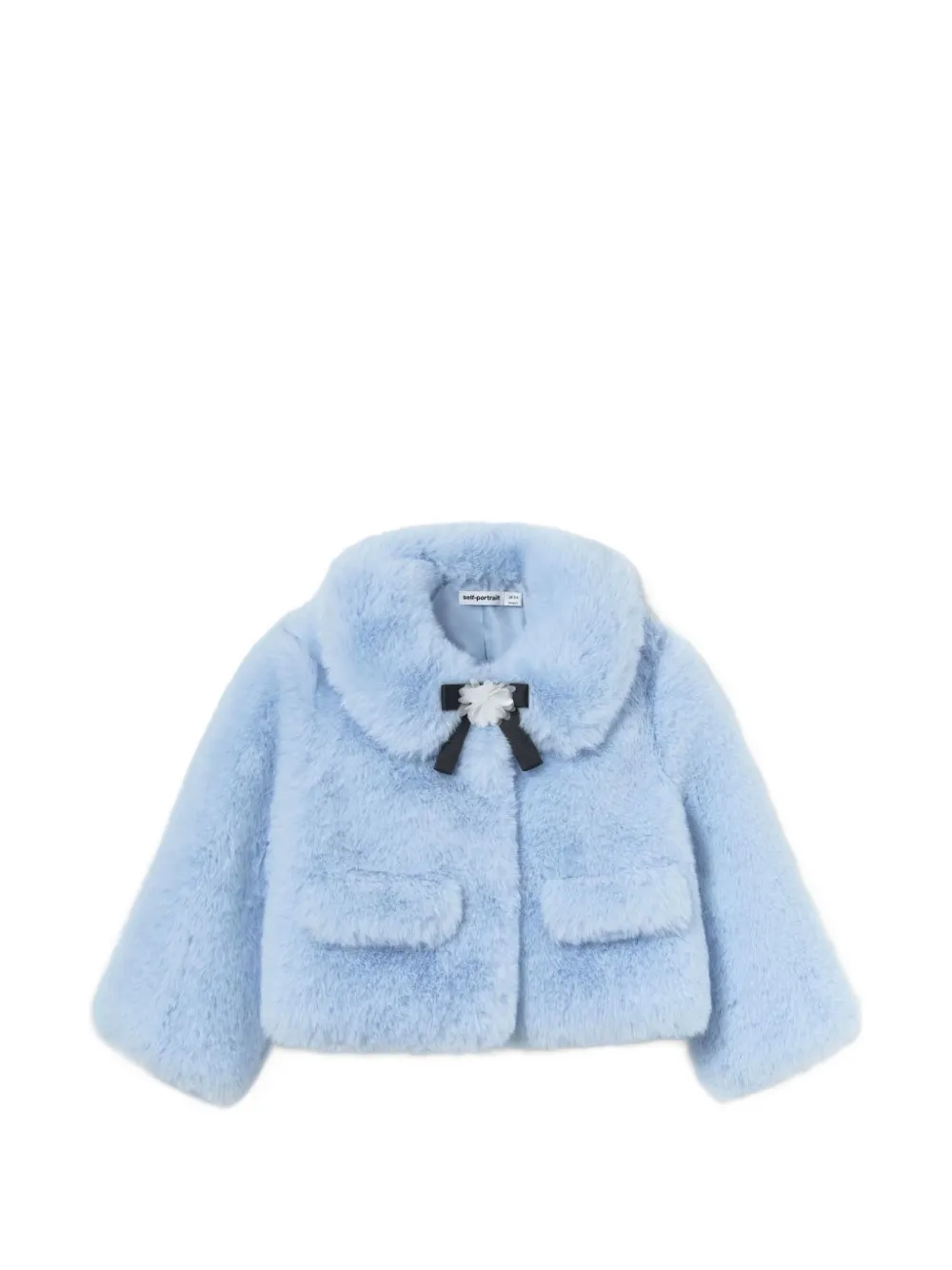 Self-Portrait Kids bow-embellished faux-fur jacket Blauw