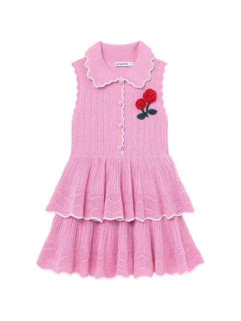 Self-Portrait Kids tiered pointelle-knit dress