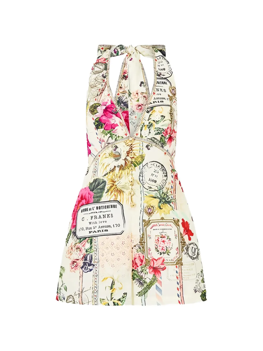 Camilla floral-print halterneck playsuit - Bianco