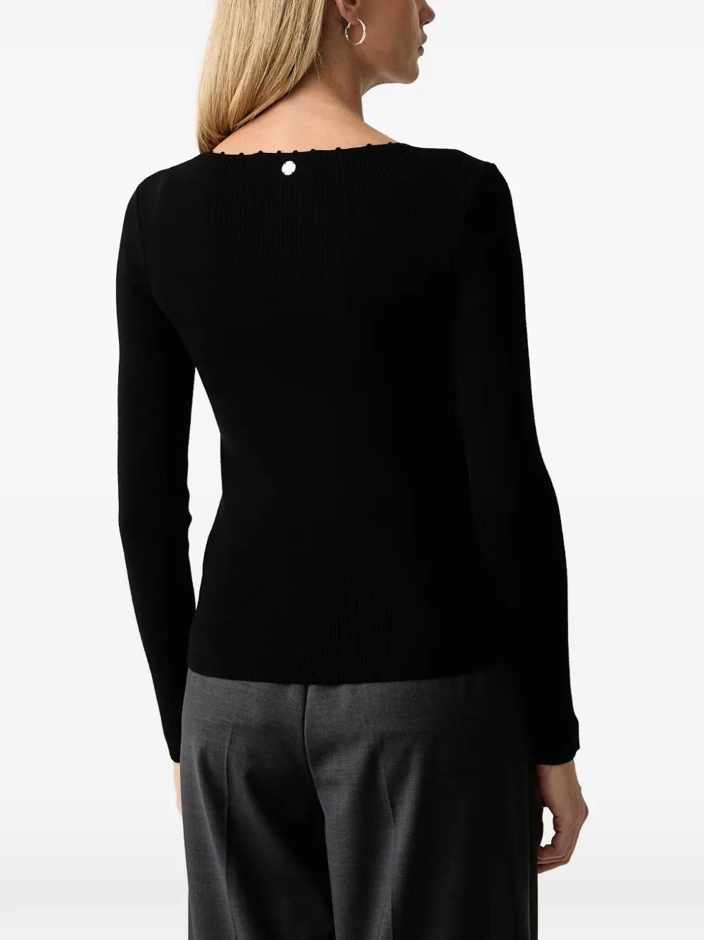 Silvian Heach ribbed-knit scalloped-edge sweater Zwart