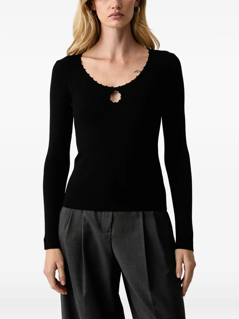 Silvian Heach ribbed-knit scalloped-edge sweater Zwart