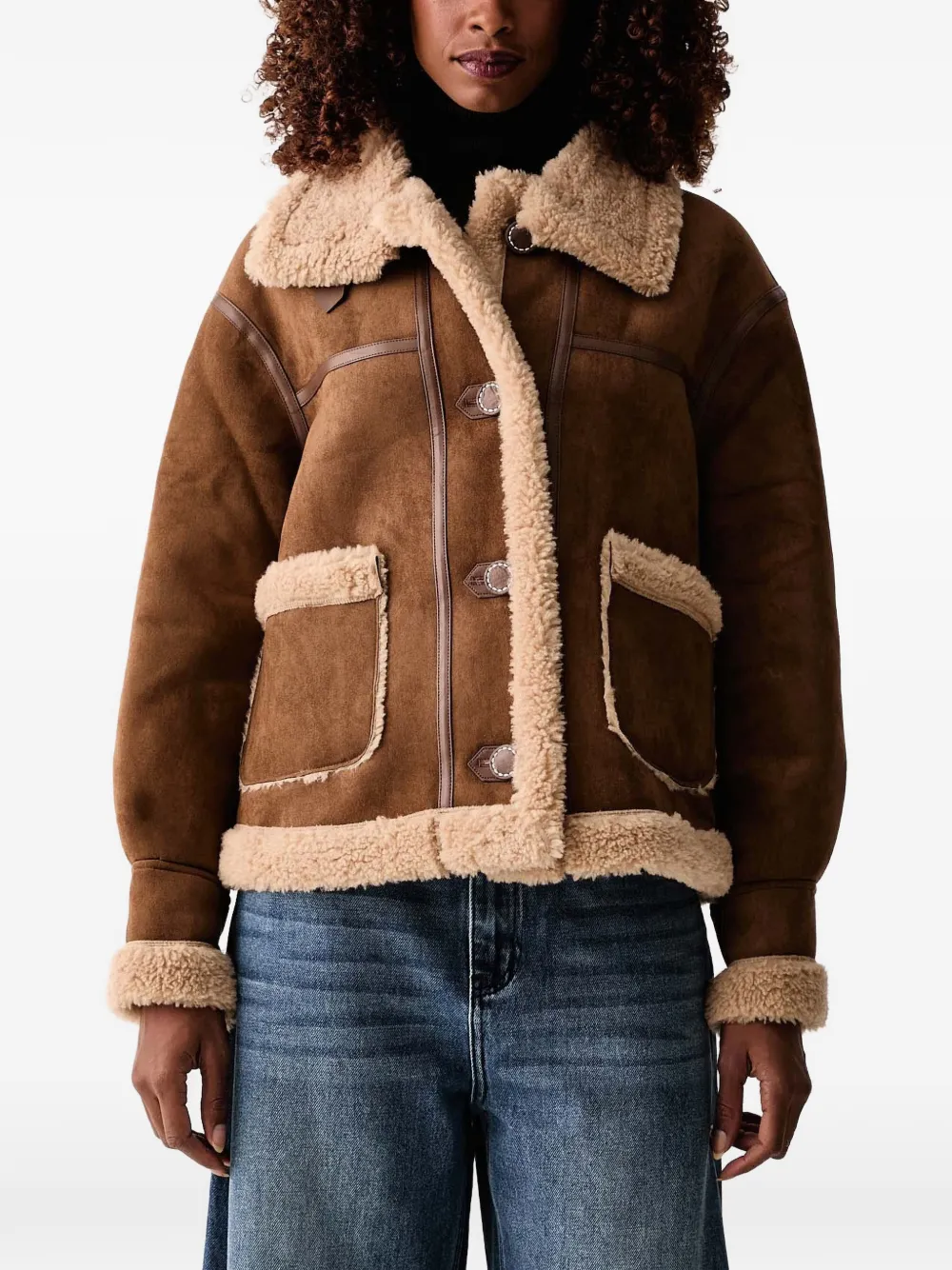 Silvian Heach Aviator faux-shearling-trim panelled jacket - Marrone