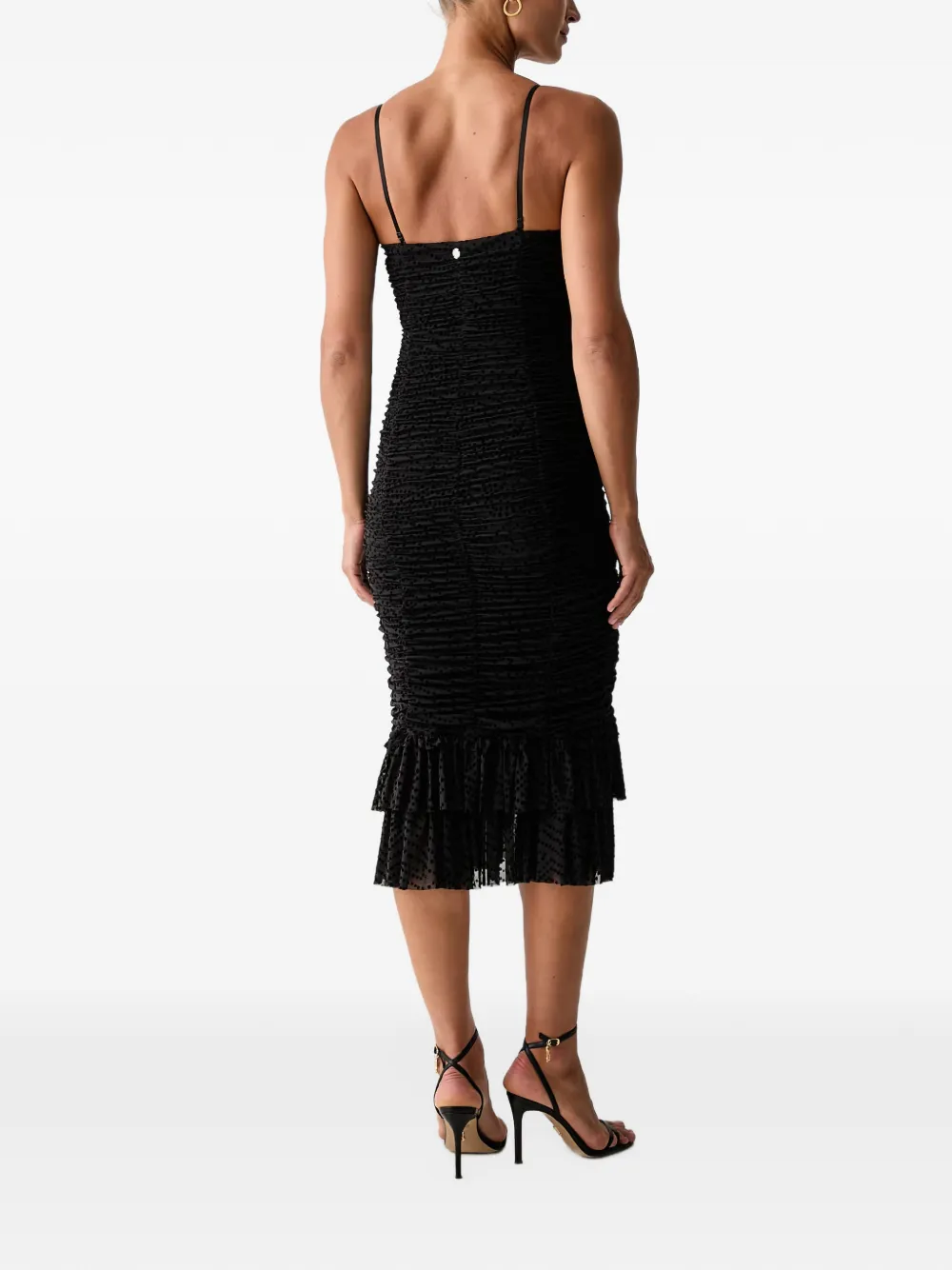 Silvian Heach ruched ruffled midi dress Zwart
