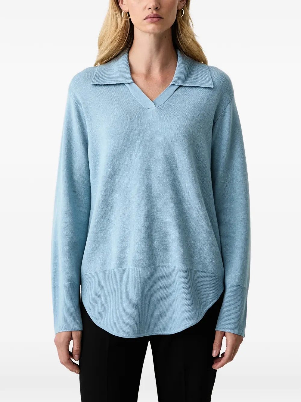 Silvian Heach curved-hem polo-collar sweater Blauw