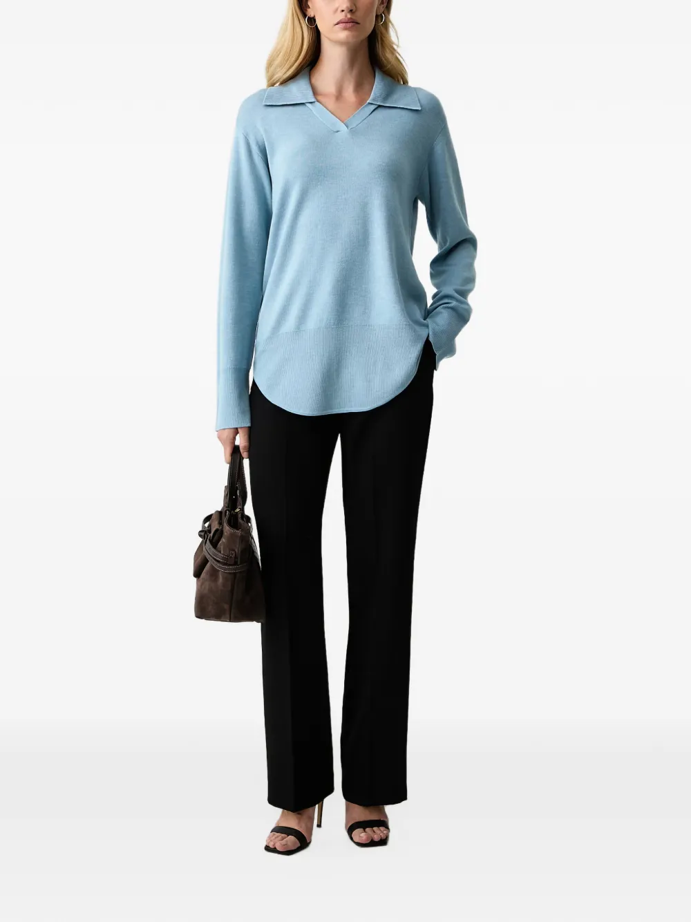 Silvian Heach curved-hem polo-collar sweater Blauw