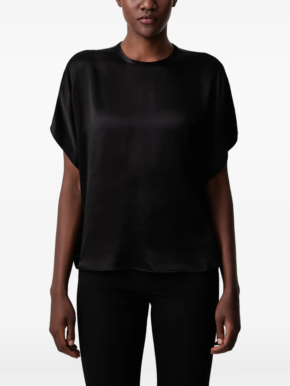 Sisley satin-finish short-sleeve top - Nero