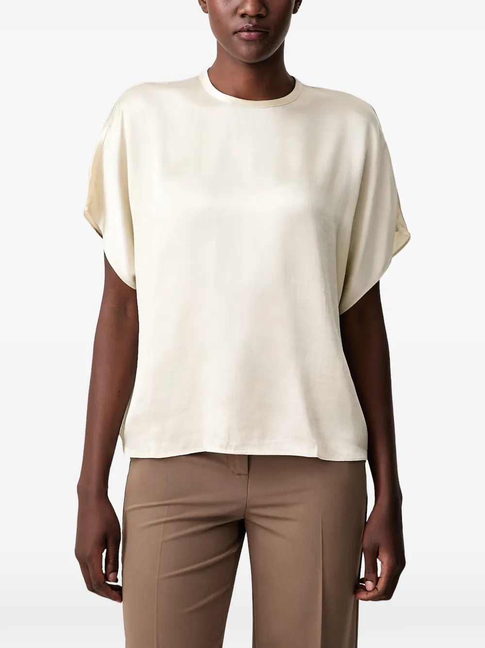 Sisley satin-finish short-sleeve blouse - Toni neutri