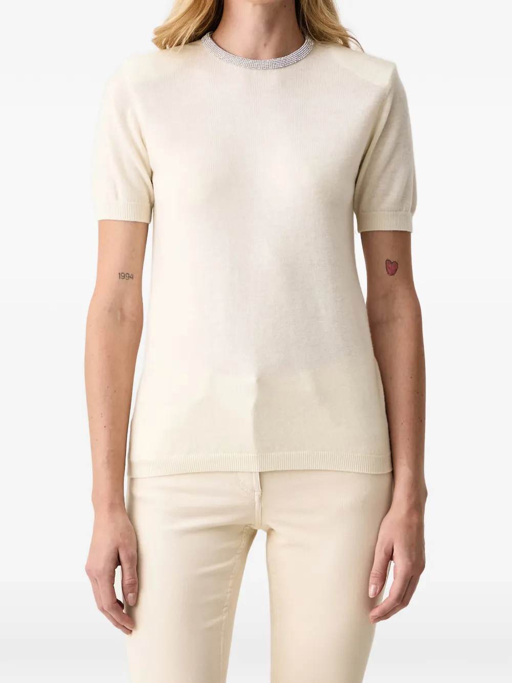 Silvian Heach T-shirt met korte mouwen verfraaid met kristallen Beige