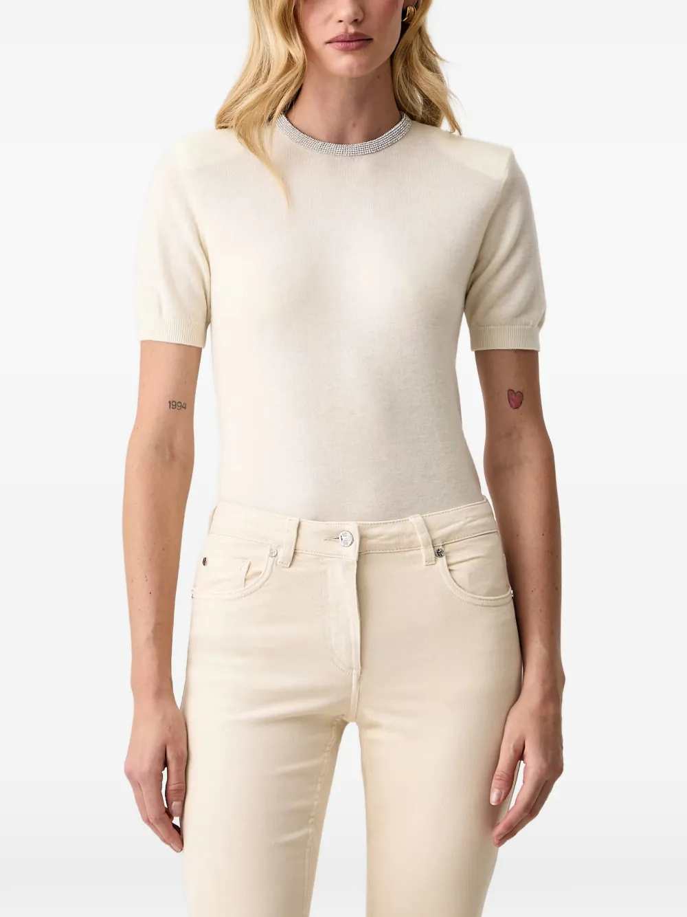 Silvian Heach T-shirt met korte mouwen verfraaid met kristallen Beige