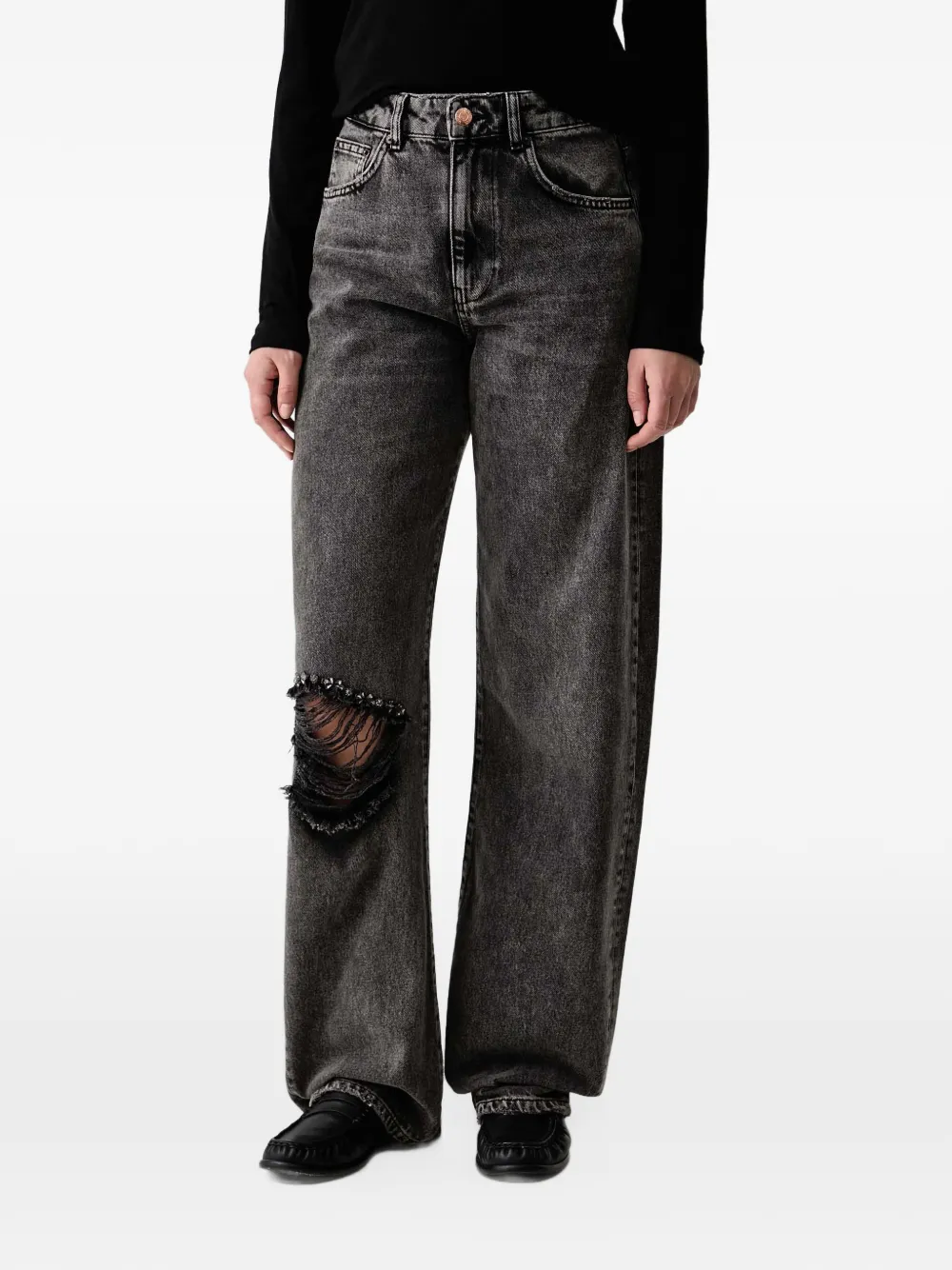 Sisley embellished distressed jeans - Grigio