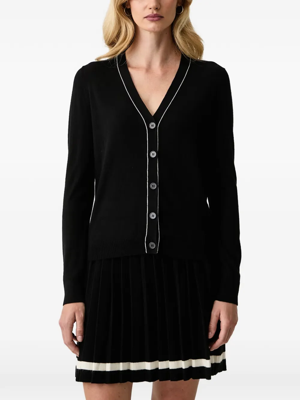 Silvian Heach piped-trim button-up cardigan - Nero