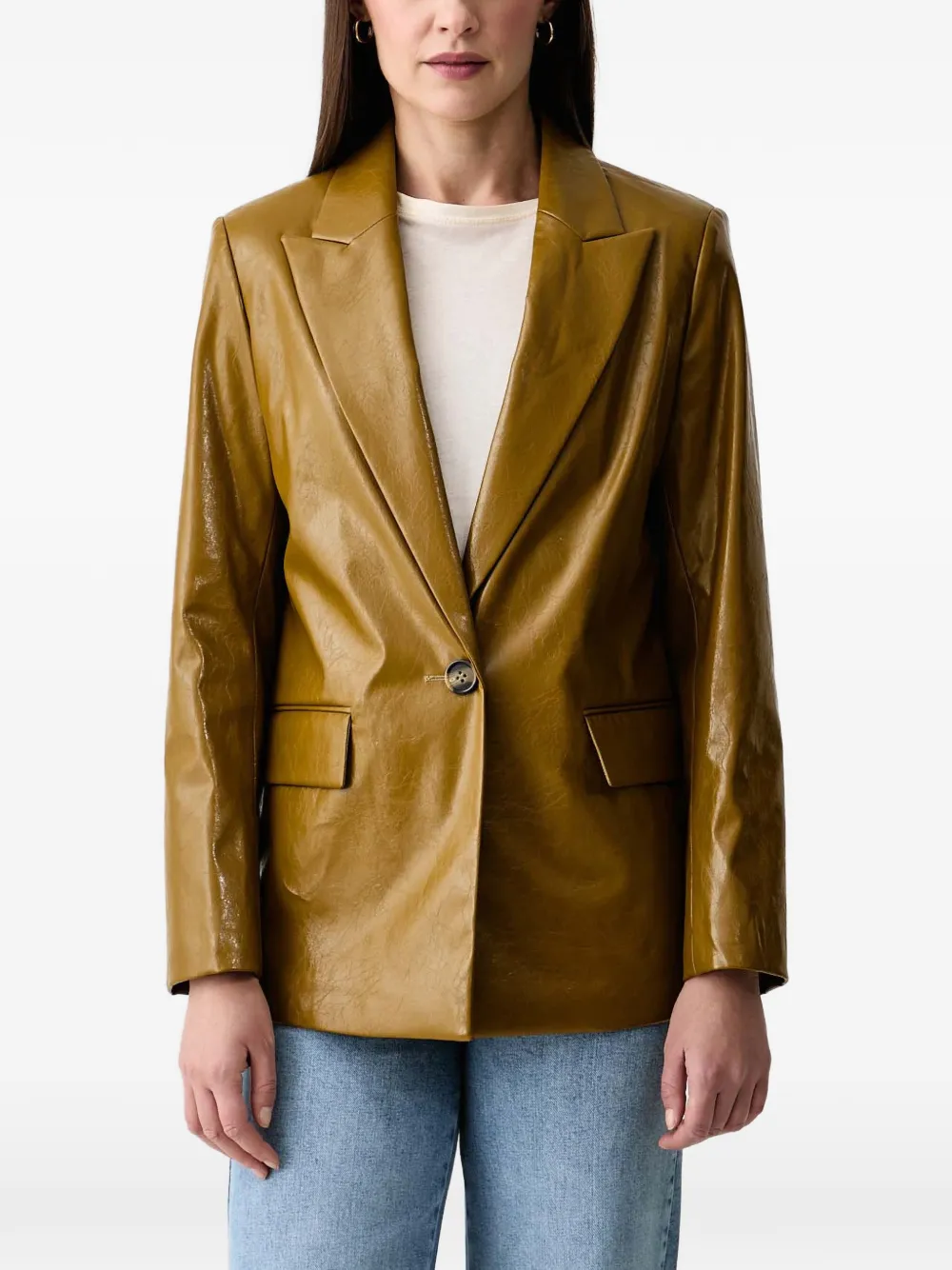Sisley peak-lapel crinkled-finish blazer - Brown