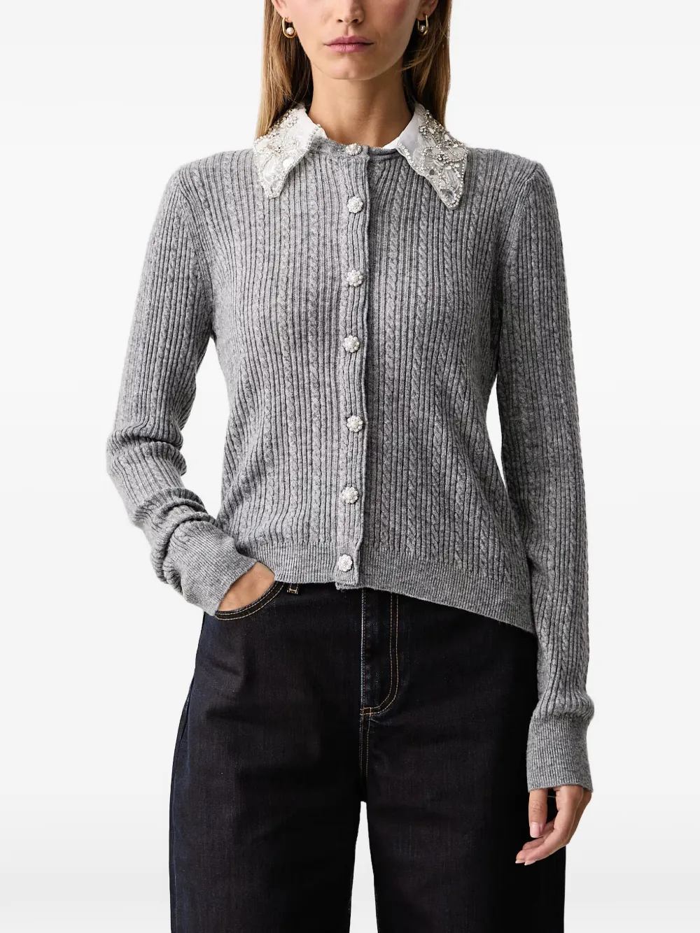 Silvian Heach cable-knit embellished cardigan - Grigio